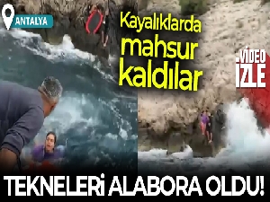 Tekneleri alabora oldu, kayalıklarda mahsur kaldılar