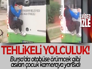 Bursa'da otobüse asılan örümcek çocuk kameraya yansıdı