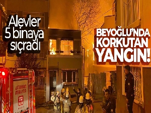 Beyoğlu'nda metruk binada başlayan yangın 5 binaya sıçradı, yükselen alevler geceyi aydınlattı