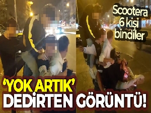 Elektrikli bisiklete 6 kişi binip yola çıkmaya çalıştılar, hareketleriyle 'pes' dedirttiler