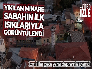 Depremde yıkılan minare havadan görüntülendi