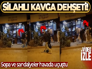 Bursa'da silah, sopa ve sandalyelerin kullanıldığı kavga kamerada