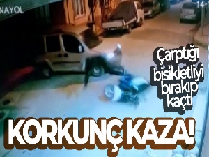 Sürücünün çarptığı bisikletliyi bırakıp kaçtığı anlar kamerada