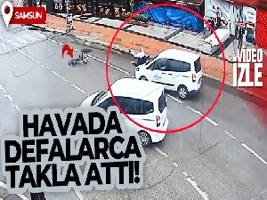 Ticari aracın çarptığı bisiklet sürücüsü havada taklalar attı