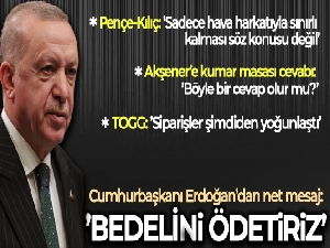 Cumhurbaşkanı Erdoğan: 'Eğer ülkemize, topraklarımıza birileri rahatsızlık veriyorsa bunlara biz bedelini ödetiriz'