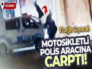 Motosikletli polis aracına çarptı, sürücünün havalanıp düşme anı kameraya yansıdı