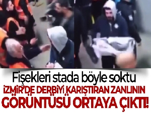 Olaylı İzmir derbisinde işaret fişeğini stada sokan zanlının görüntüsü ortaya çıktı