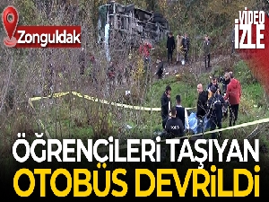 Zonguldak'ta öğrencileri taşıyan otobüs devrildi