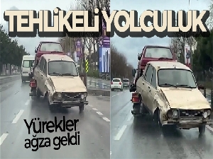 Maltepe'de oto çekiciden tehlikeli taşımacılık kamerada