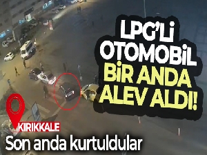 LPG'li otomobil bir anda alev aldı, son anda kaçtıkları anlar kameraya yansıdı