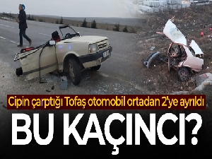 Cipin çarptığı Tofaş otomobil ortadan 2'ye ayrıldı