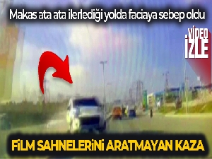 Makas atan araç faciaya neden oldu, önce çaptı, sonra otomobilin üzerine uçtu