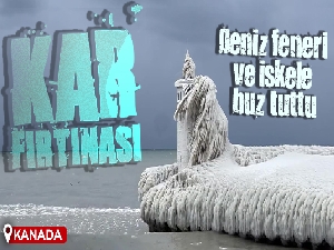 Kanada'da kar fırtınası: Deniz feneri ve iskele buz tuttu