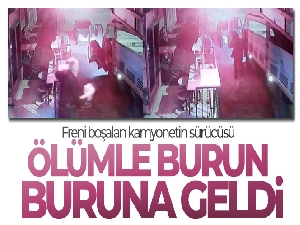 Freni boşalan kamyonetin sürücüsü ölümle burun buruna geldi: O anlar kamerada