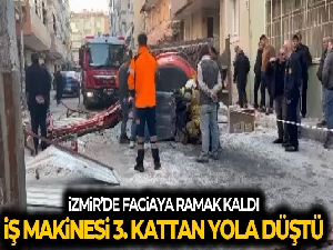 İzmir'de faciadan dönüldü: Yıkım sırasında iş makinesi 3. kattan düştü