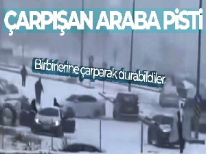 Buz pistine dönen yolda peş peşe kaza