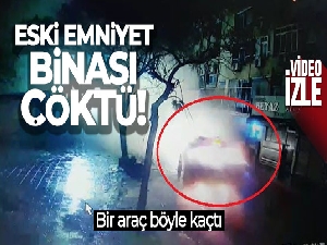 İzmir'de eski emniyet binasının çökme anı kamerada: Bir araç böyle kaçtı