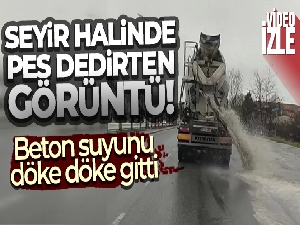 Esenyurt'ta beton suyunu döke döke giden mikser kameraya yansıdı