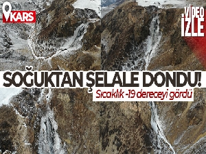 Kars'ın soğuğu şelale dondurdu