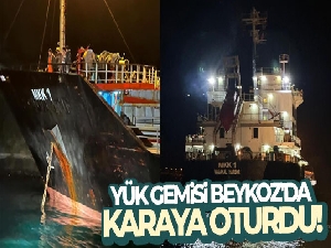 Yük gemisi Beykoz'da karaya oturdu!