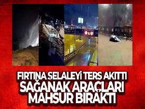 Şiddetli fırtına şelaleyi ters akıttı, sağanak araçları mahsur bıraktı