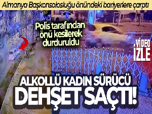 Alkollü kadın sürücü Almanya Başkonsolosluğu önündeki bariyerlere çarptı
