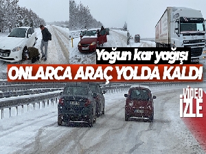 Çankırı'da yoğun kar yağışı: Onlarca araç yolda kaldı