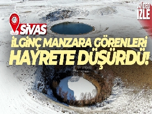 İlginç manzara, yan yana olan göllerin biri dondu diğeri donmadı