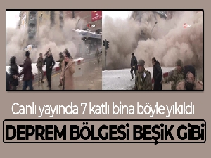 Deprem bölgesi beşik gibi... 7,5 şiddetindeki deprem hasarlı binayı böyle yıktı