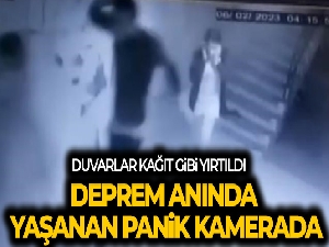Depremden kaçma anı ve duvarların patlaması güvenlik kamerasına yansıdı