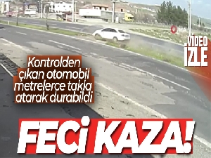 Otomobilin metrelerce takla attığı kaza güvenlik kamerasında
