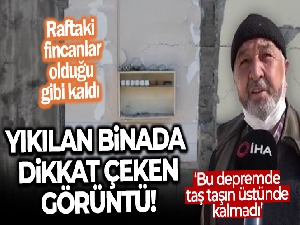 Yıkılan binadan dikkat çeken görüntü