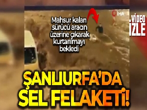 Şanlıurfa'yı sel vurdu, sürücü aracın üzerine çıkıp kurtarılmayı bekledi