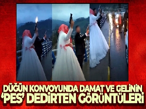Düğün konvoyunda damat ve gelinin ‘pes' dedirten görüntüleri