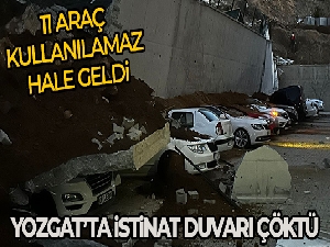 Yozgat'ta istinat duvarı çöktü, 11 araç hasar gördü