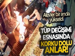 Tüp değişimi esnasında korku dolu anlar kamerada