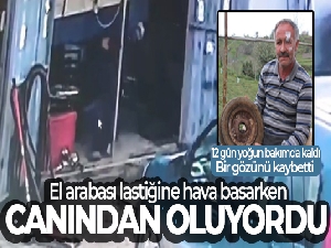El arabası lastiğine hava basarken canından oluyordu
