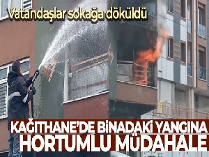 Kağıthane'de binadaki yangına hortumlu müdahale
