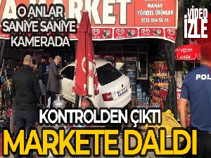 Kontrolden çıkan otomobil markete daldı