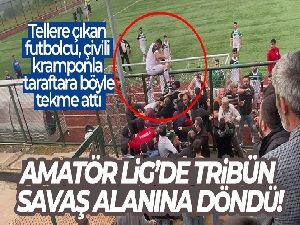 Tellere çıkan futbolcu, çivili kramponla taraftara böyle tekme attı