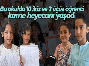 Bu okulda 10 ikiz ve 2 üçüz öğrenci karne heyecanı yaşadı