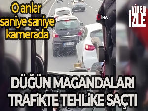 Düğün konvoyu trafikte tehlike saçtı, o anlar kameraya yansıdı
