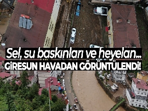 Sel, su baskınları ve heyelanların zarar verdiği Giresun'un Duroğlu Beldesi havadan görüntülendi