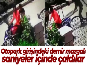 Otopark girişindeki demir mazgalı saniyeler içinde çaldılar