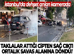 İstanbul'da dehşet anları kamerada: Taklalar attığı cipten sağ çıktı, ortalık savaş alanına döndü