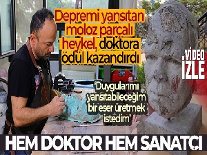 Depremi yansıtan moloz parçalı heykel, doktora ödül kazandırdı