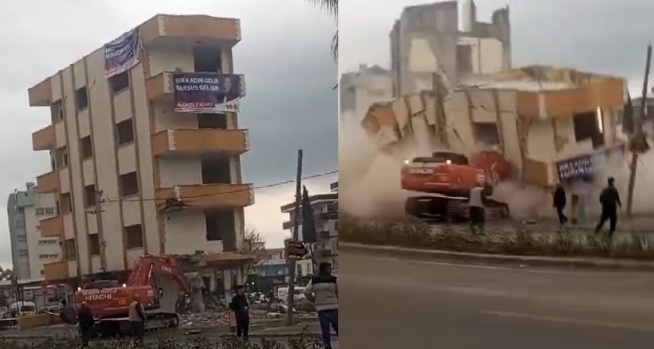 Mersin’de 5 katlı binanın çökme anı kameraya yansıdı