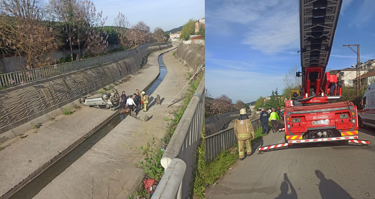 Sultanbeyli’de araç dereye uçtu: 3 yaralı