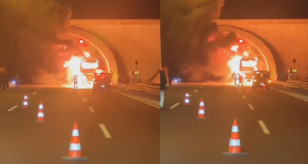 Orhangazi Tüneli’nde yolcu otobüsü alev alev yandı