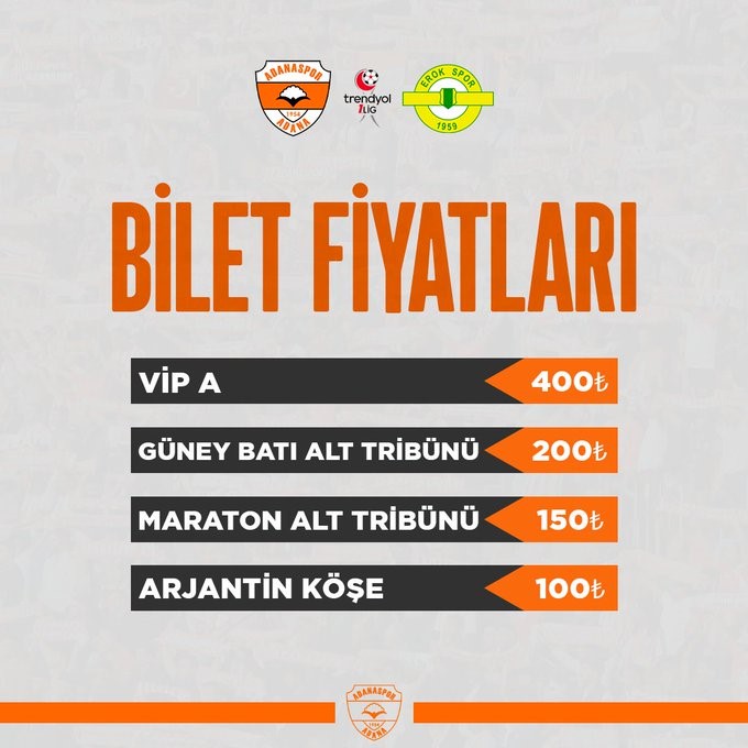 Adanaspor - Esenler Erokspor maçı biletleri satışa çıktı